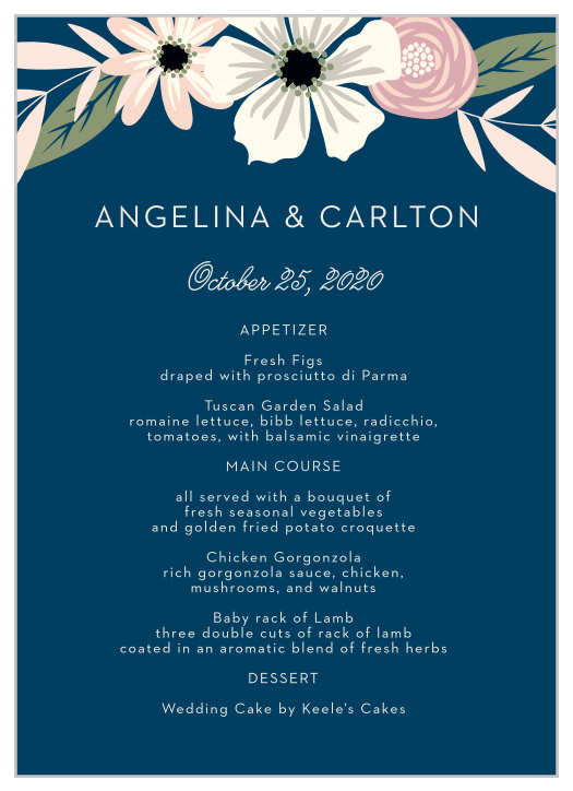 Rustic Blooms Wedding Menus