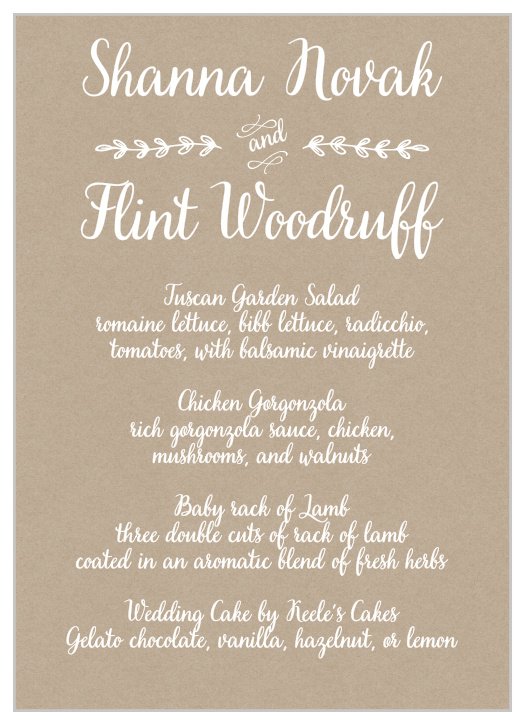 Rustic Country Wedding Menus