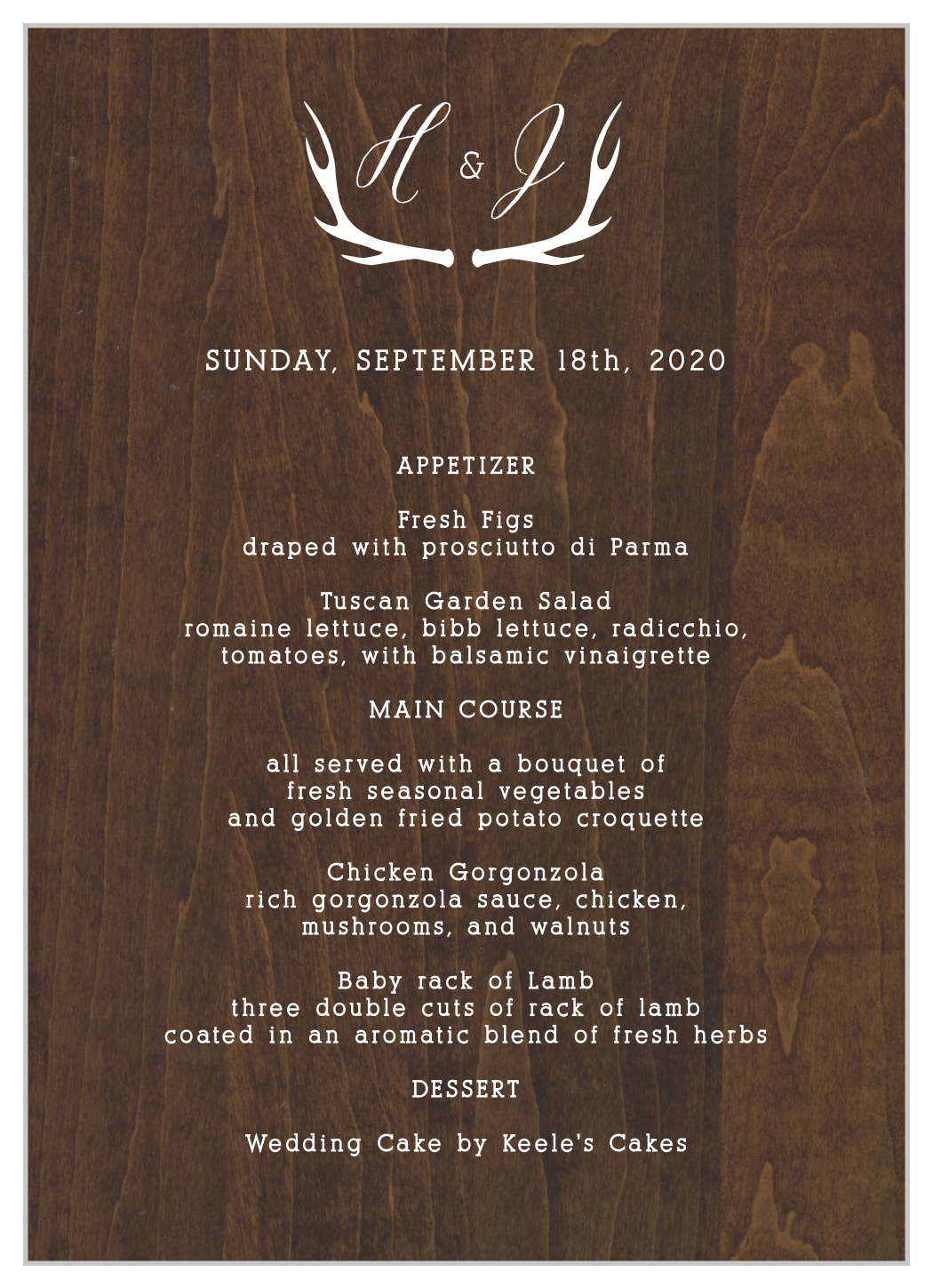 Rustic Wood Wedding Menus