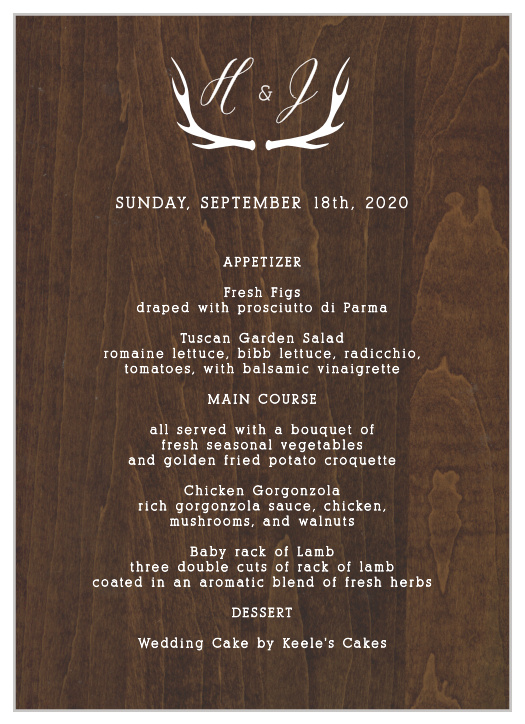 Rustic Wood Wedding Menus