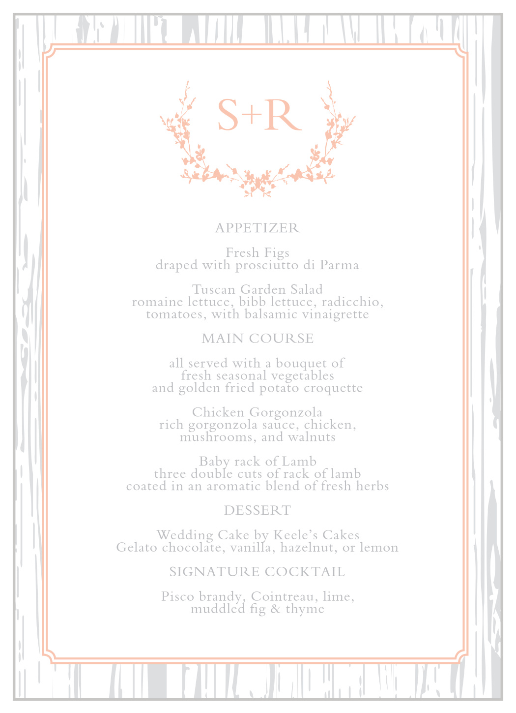 Rustic Wreath Wedding Menus