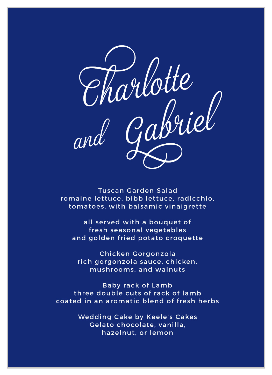 Script Emblem Wedding Menus