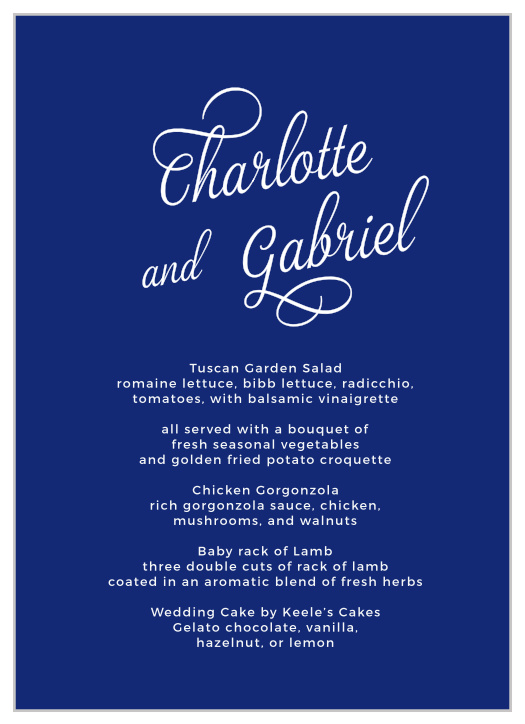 Script Emblem Wedding Menus
