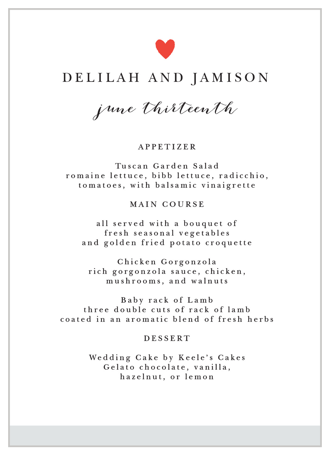 Script Heart Wedding Menus