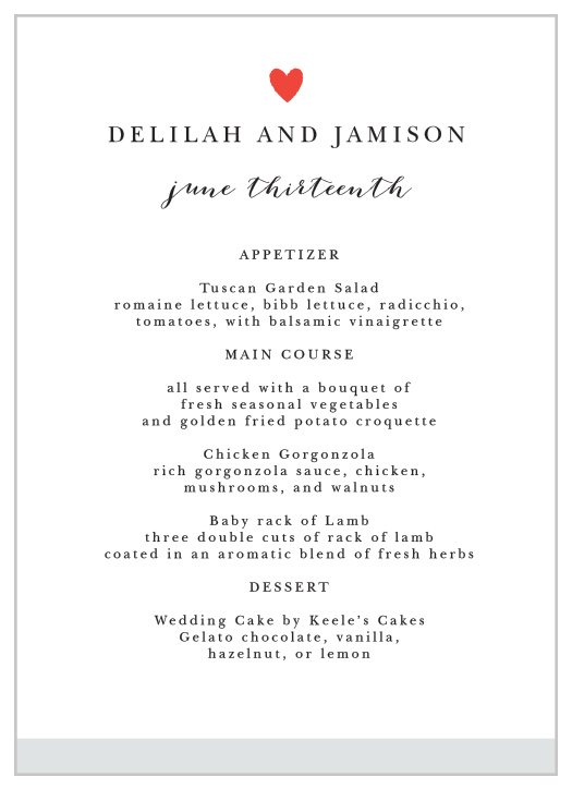 Script Heart Wedding Menus
