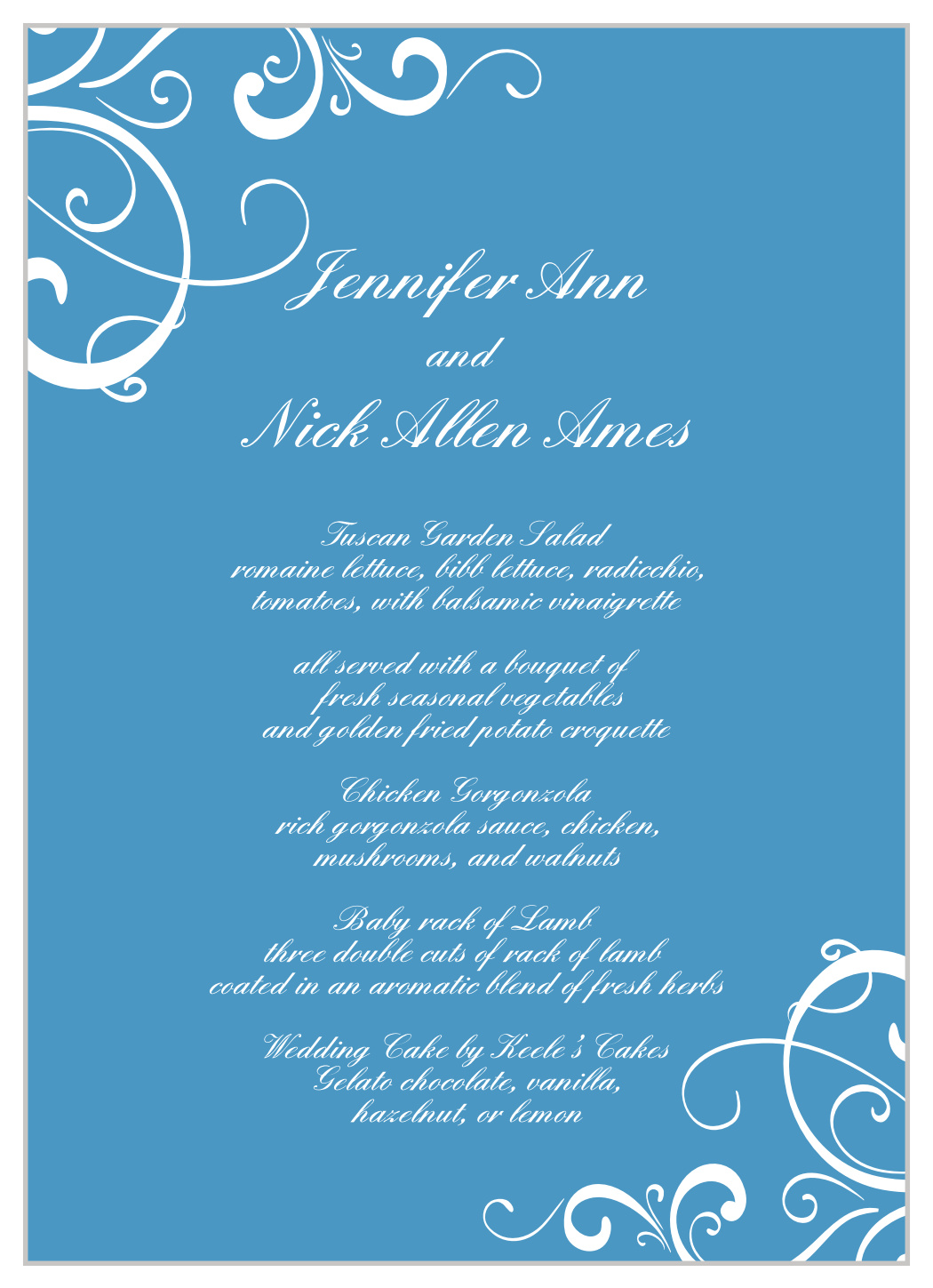 Simple Swirls Wedding Menus