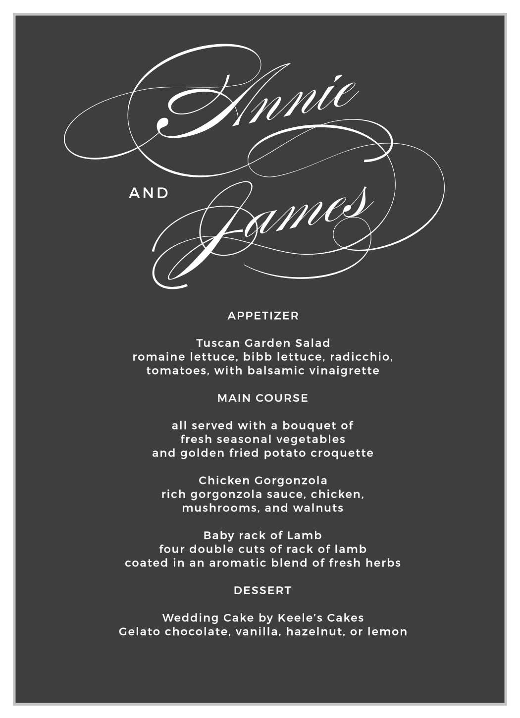 Swirling Simplicity Wedding Menus