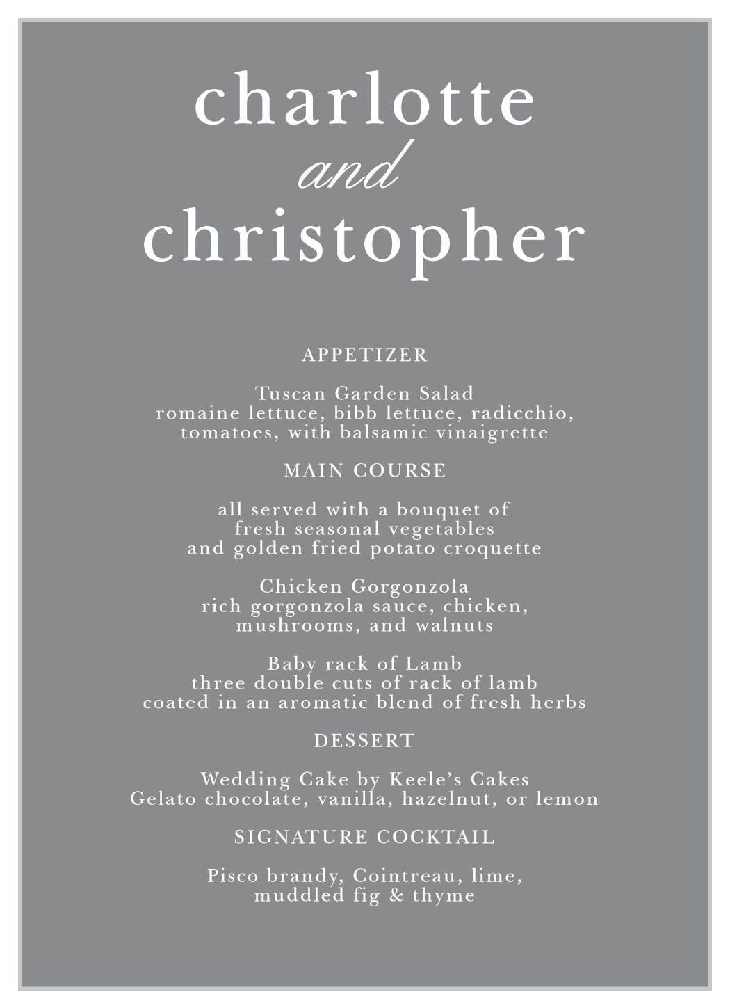 Sophisticated Typography Wedding Menus