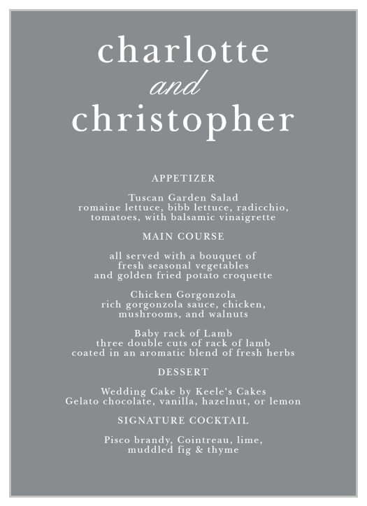 Sophisticated Typography Wedding Menus