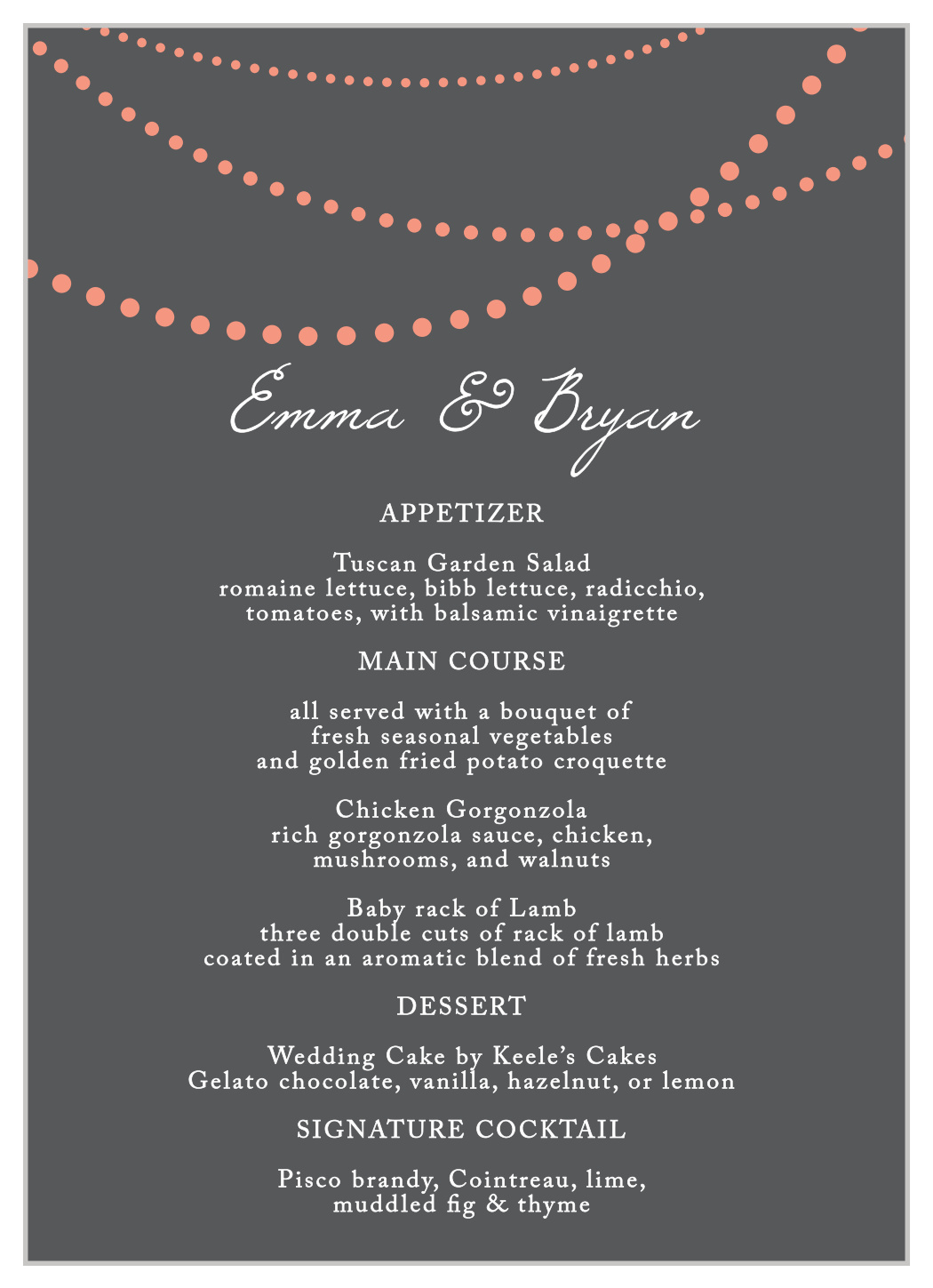 String Lights Wedding Menus