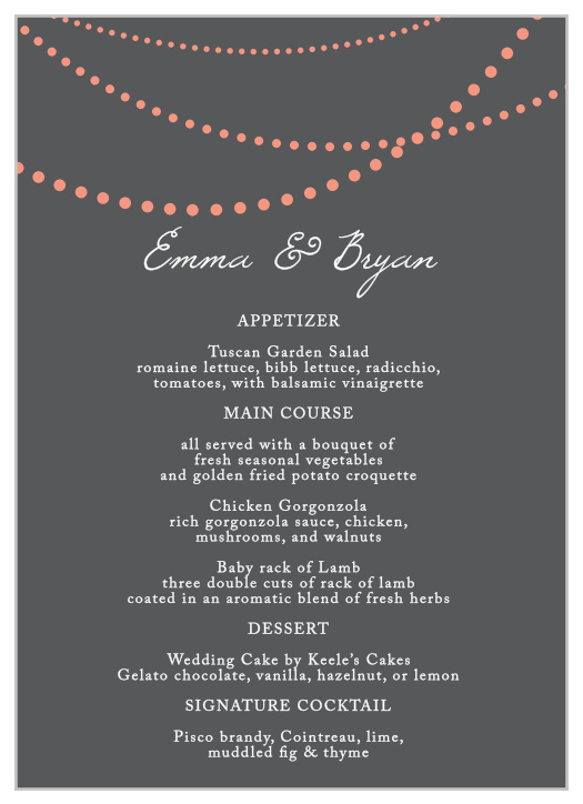 String Lights Wedding Menus
