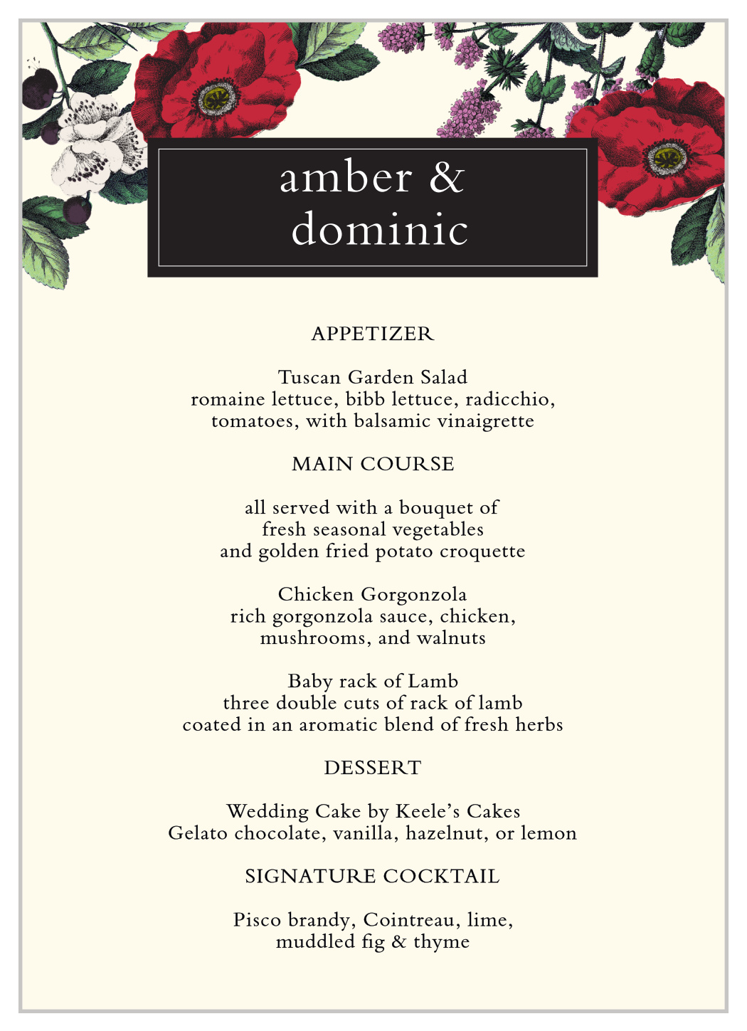 Vintage Botanical Wedding Menus