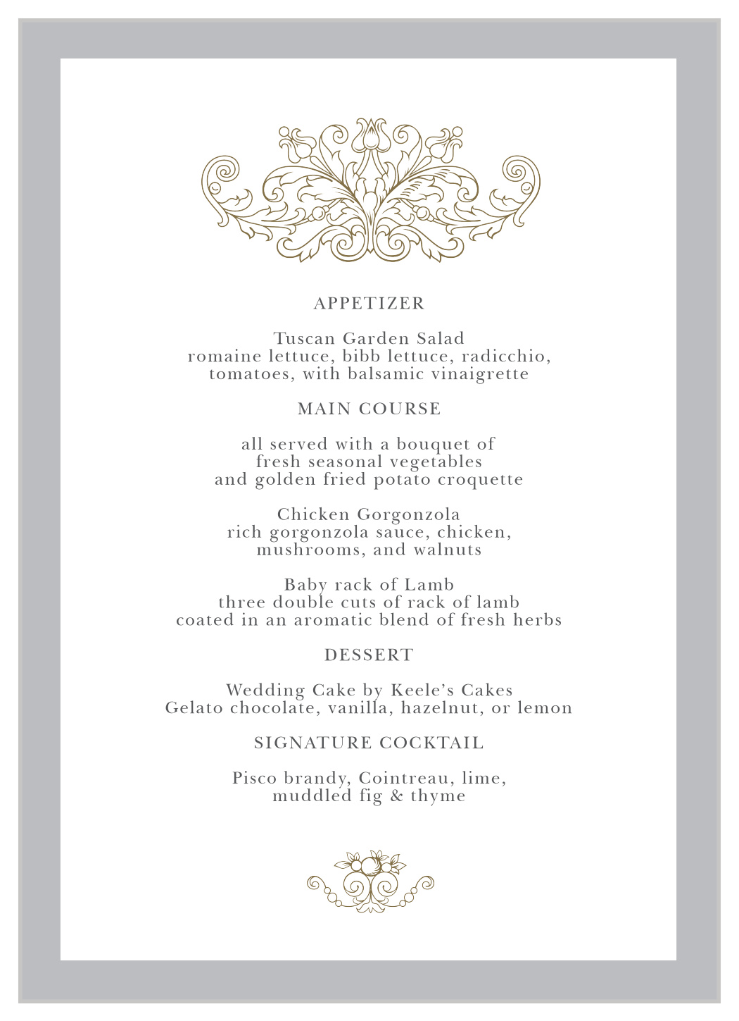 Vintage Damask Wedding Menus