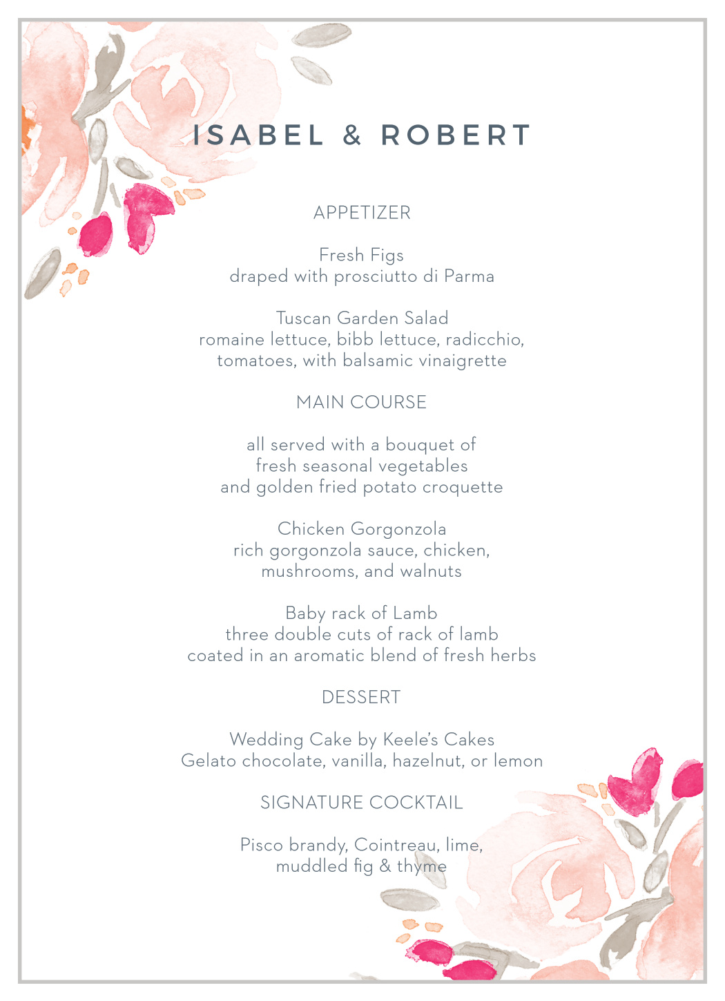 Watercolor Bouquet Wedding Menus