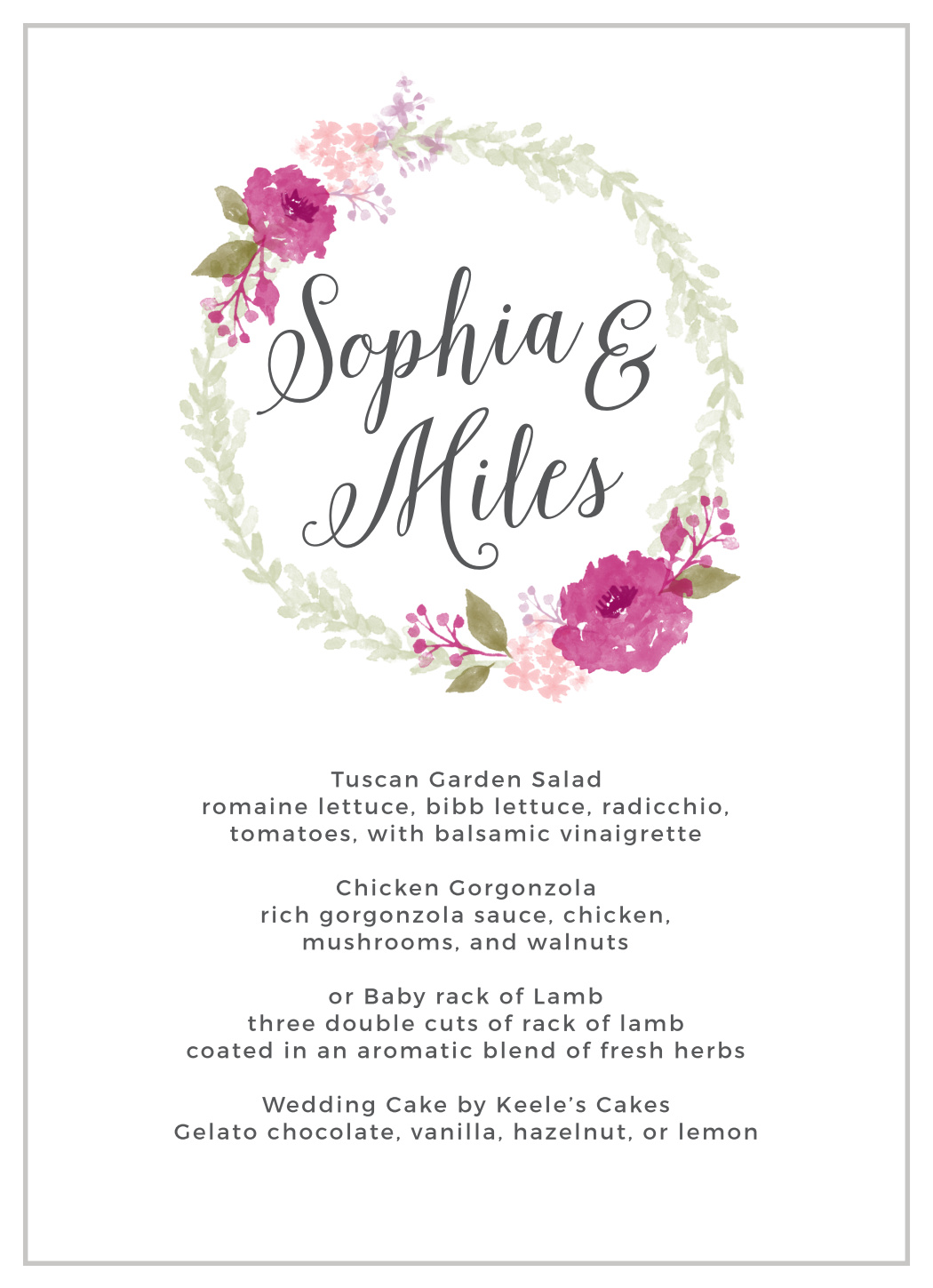 Watercolor Wreath Wedding Menus