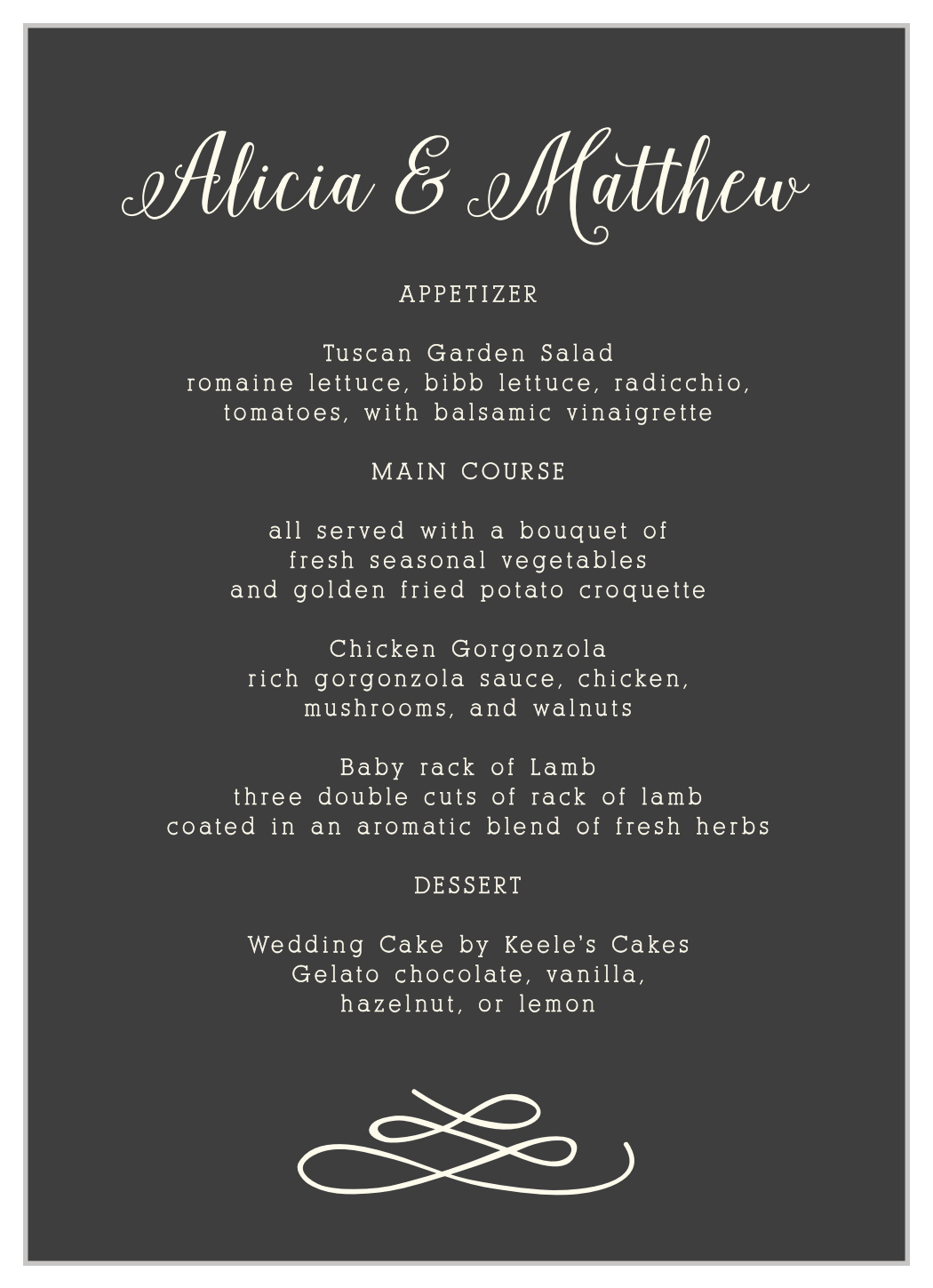 Whimsical Calligraphy Wedding Menus