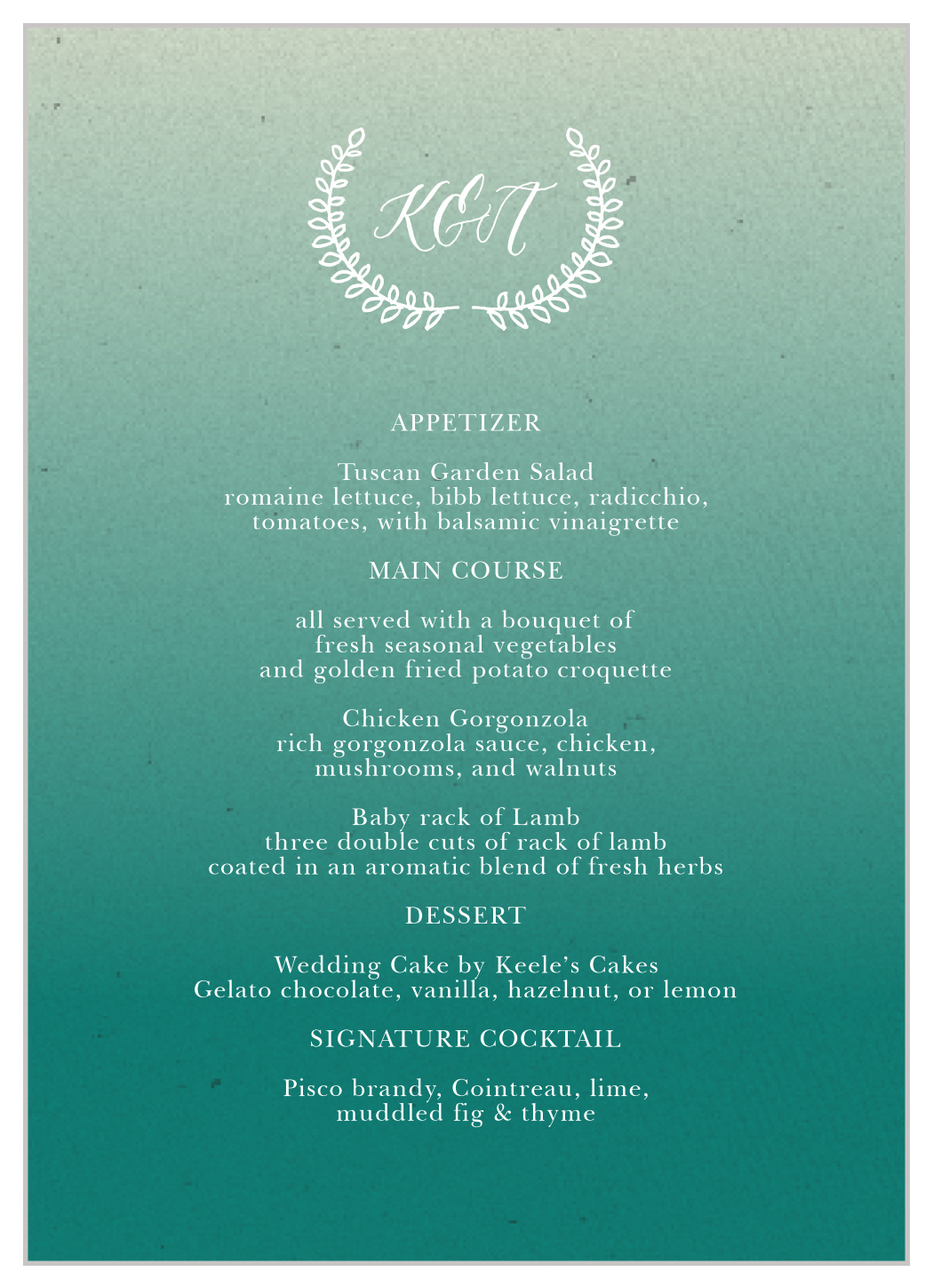 Rustic Ombre Wedding Menus