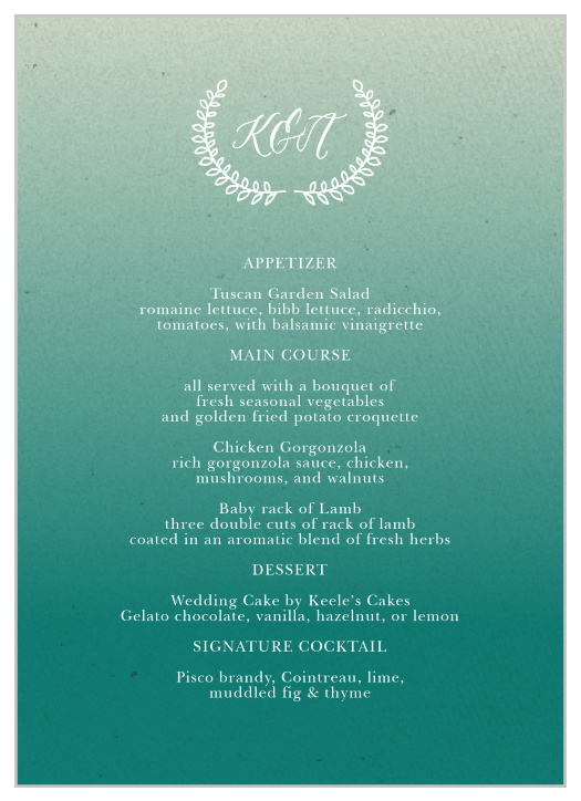 Rustic Ombre Wedding Menus