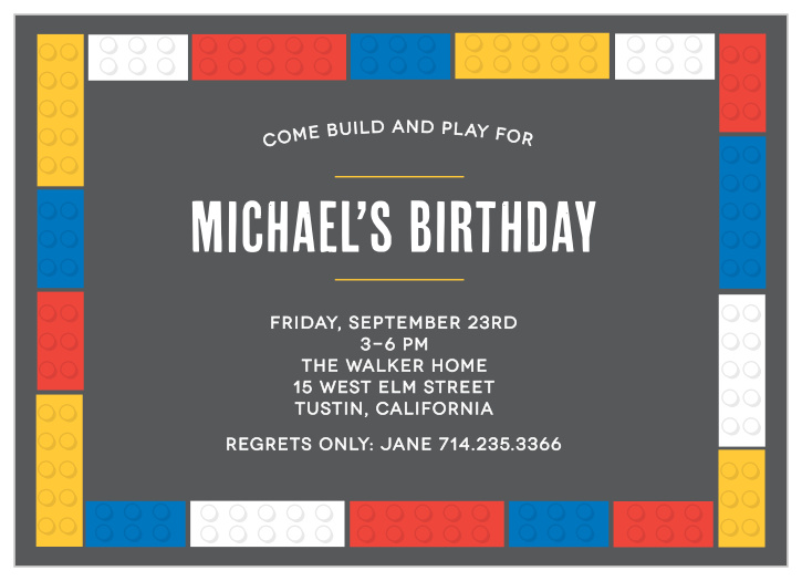 Show off your inner builder with the Building Bricks Children's Birthday Party Invitations.