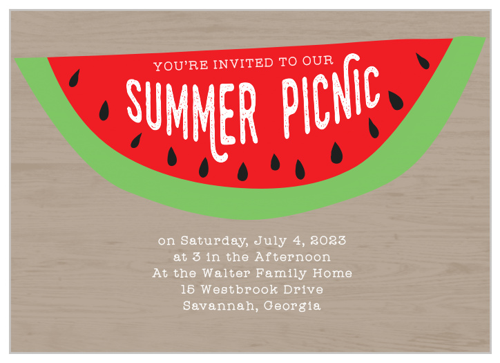 Get your guests excited for a summer picnic with the Mouthwatering Melon Party Invitation. 