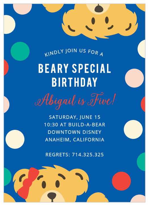 Invite friends for a “beary” special day with the Teddy Bear Children's Birthday Party Invitations. 