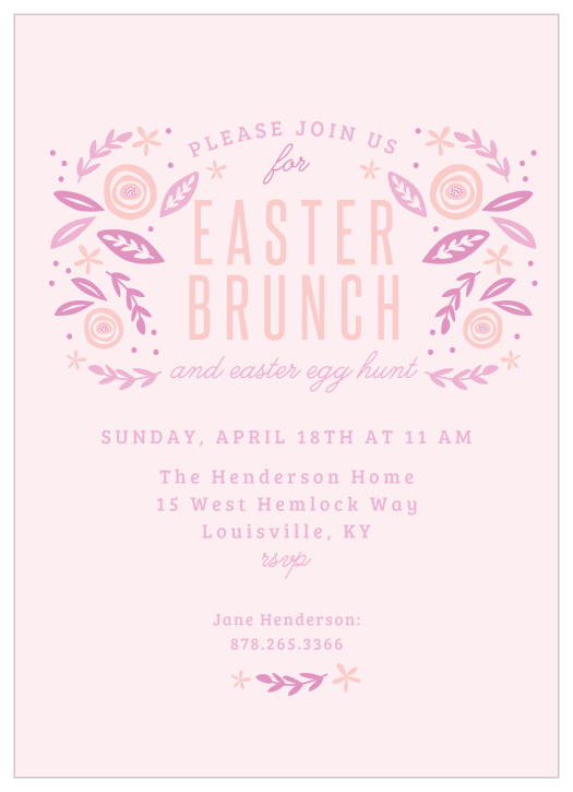 Trendy florals decorate the Easter Brunch Holiday Party Invitation. 
