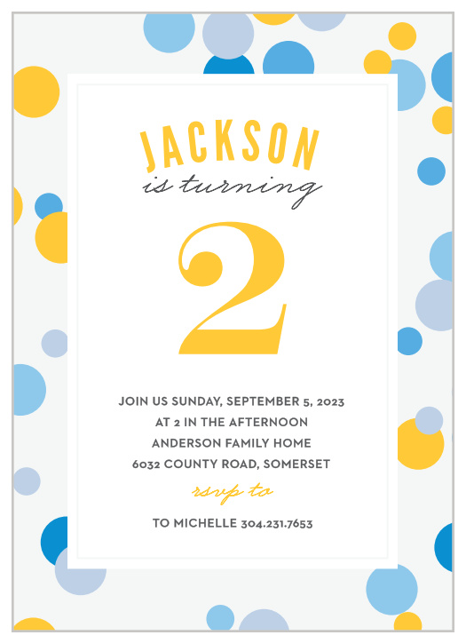 Share your special day by inviting guests with the Dotty Frame Boy Children's Birthday Party Invitations!