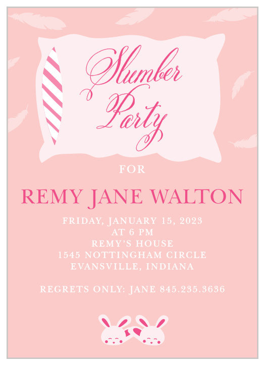 Feathers rain down on the Super Slumber Children's Birthday Party Invitations.
