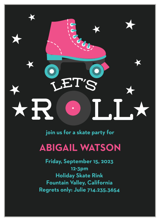 Get friends to the roller rink with the Let’s Roll Children's Birthday Party Invitations.