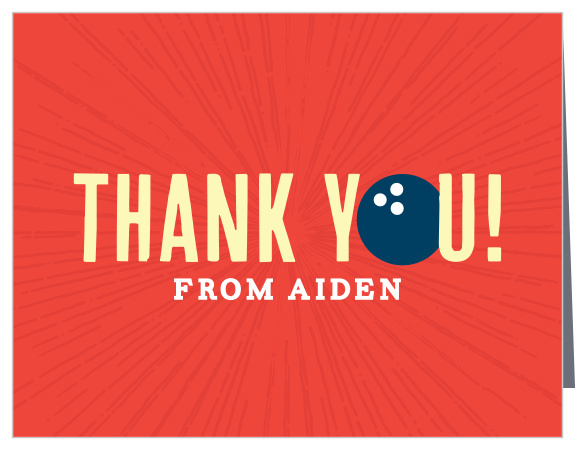 The Bowling Bash Thank You Card is a fun bowling themed invitation featuring a bowling ball incorporated into the text and your choice of typography.