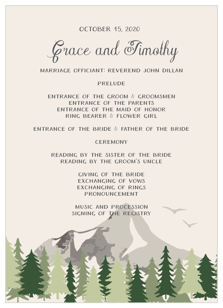 Forest Escape Wedding Programs