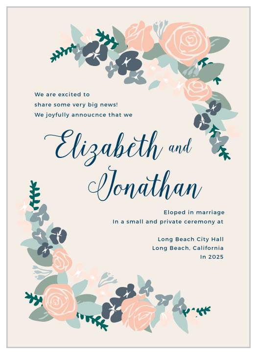 Announce your elopement with the romance of the Illustrated Corner Wreath Wedding Announcement.