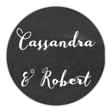 On a chalk-dusted black background, your names in a pearl white script create a beautiful picture to represent your beautiful day.
