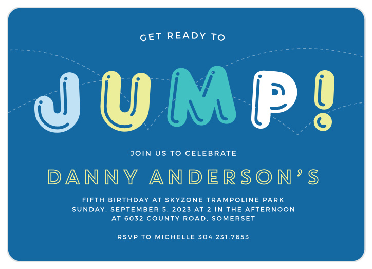 Jump Around! Show your guest the hopping good time they will have at your party with the Jumping Jamboree Children's Birthday Party Invitations.