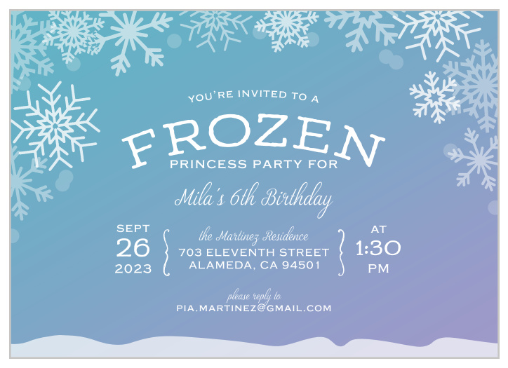 Invite friends to a princess party with an icy twist using the Ice Princess Children's Birthday Party Invitations.
