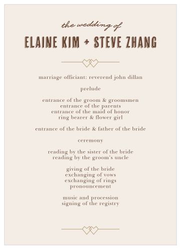 Stylized hearts frame your text on the Linked Hearts Wedding Programs.