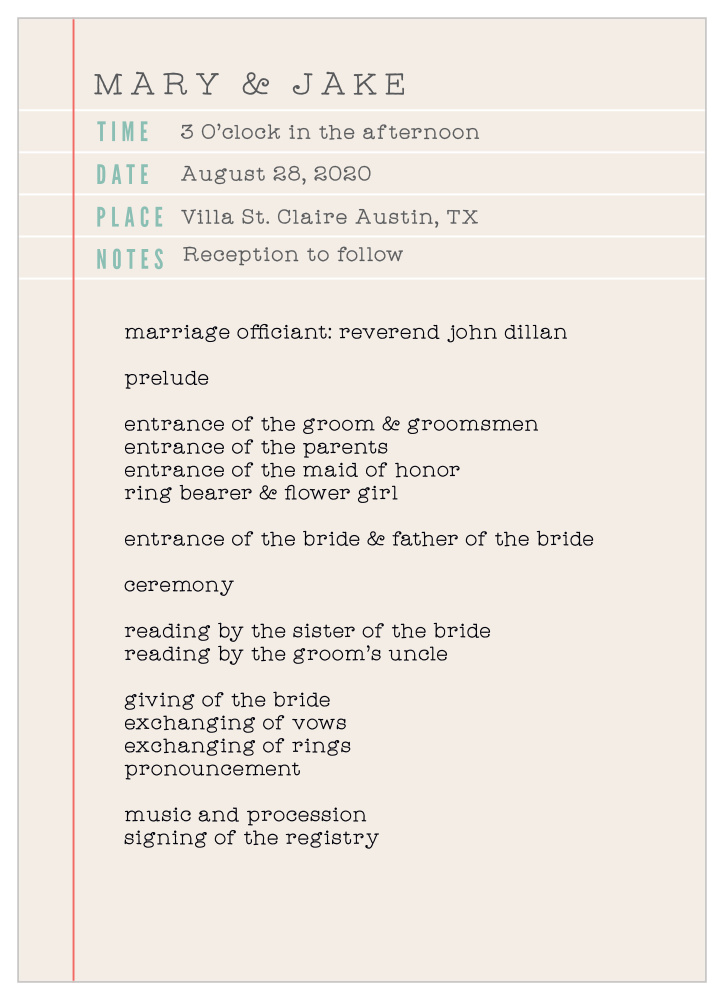 Make a List Wedding Programs