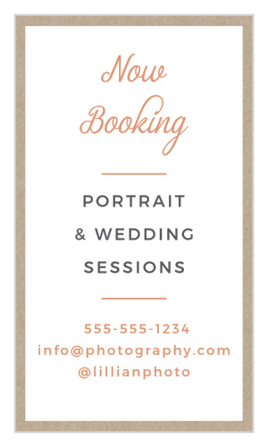 Add your name and contact info to the Kraft Frame Foil Business Cards in your choice of custom colors and hand-picked fonts.
