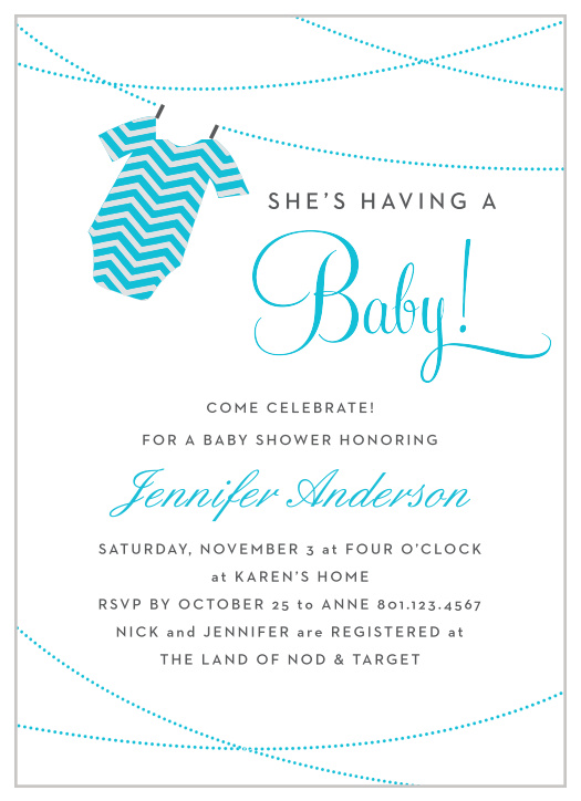 The Onesie Clothesline Boy baby shower invitations are a fun and cute way to show off your new baby boy!