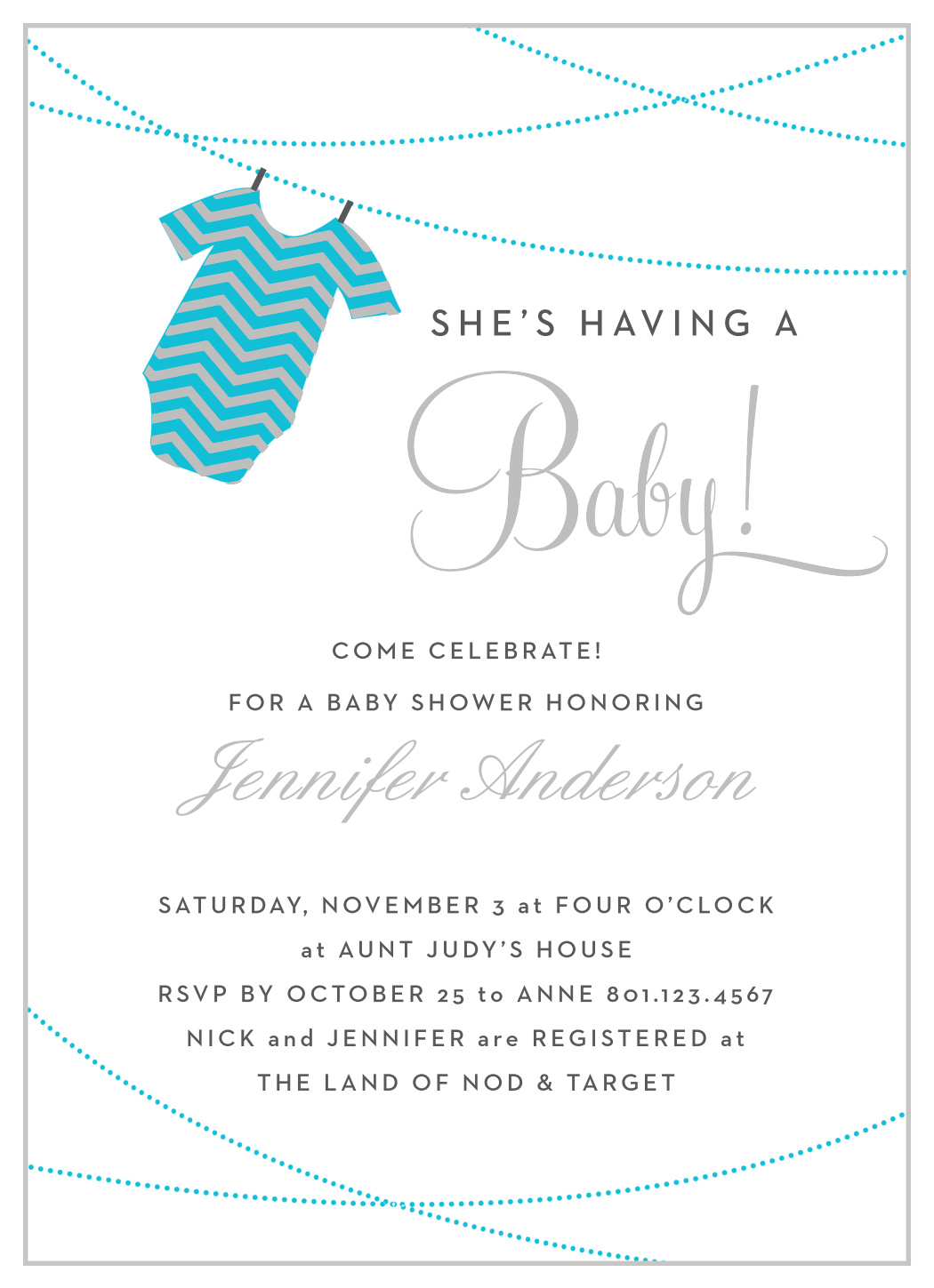 Onesie Clothesline Boy Foil Baby Shower Invitations