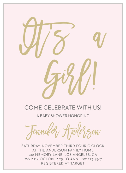 Announce you’re having a Girl with the Royal Script Girl Baby Shower Invitations. 