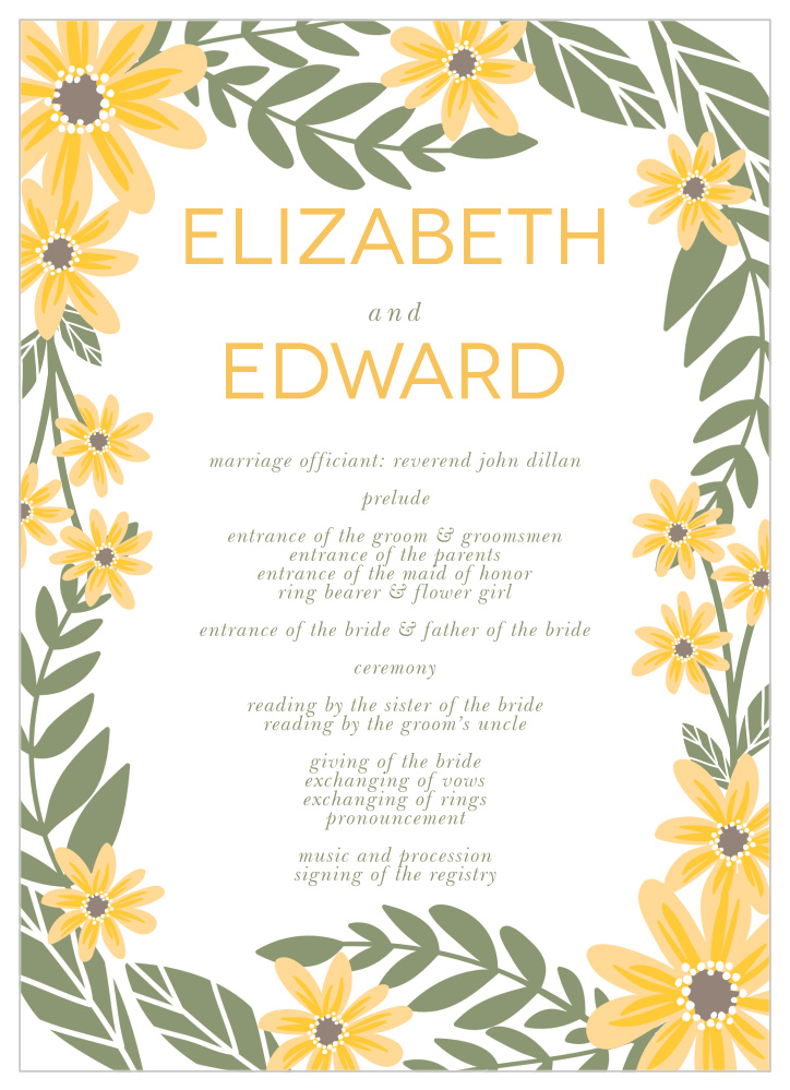 Sunny Flowers Wedding Programs
