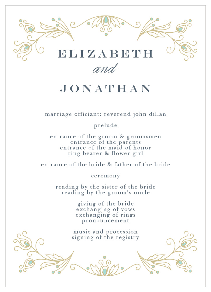 Peacock Flourish Wedding Programs
