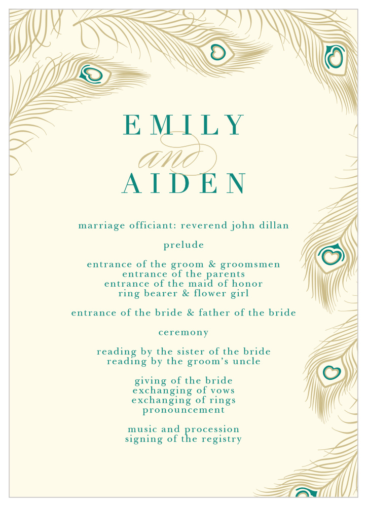 Peacock Feather Wedding Programs