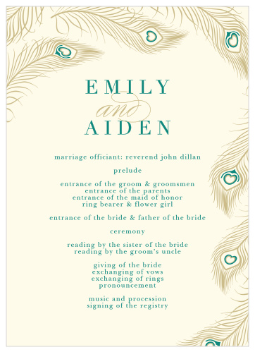 Peacock Feather Wedding Programs