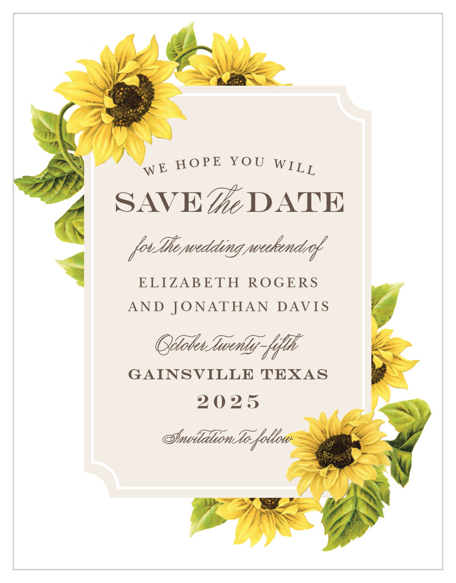 Sunflower Frame Save the Date Magnets