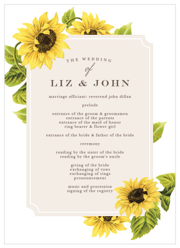 Sunflower Frame Wedding Programs