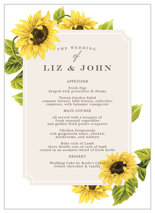 Sunflower Frame Wedding Menus