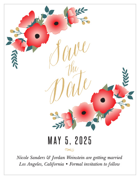 These Watercolor Floral Foil Save-the-Date Magnets can be instantly personalized online to match your style.  