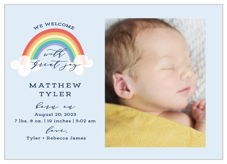 Showcase your pot o' gold under the rainbow with our Color of the Rainbow Birth Announcements.